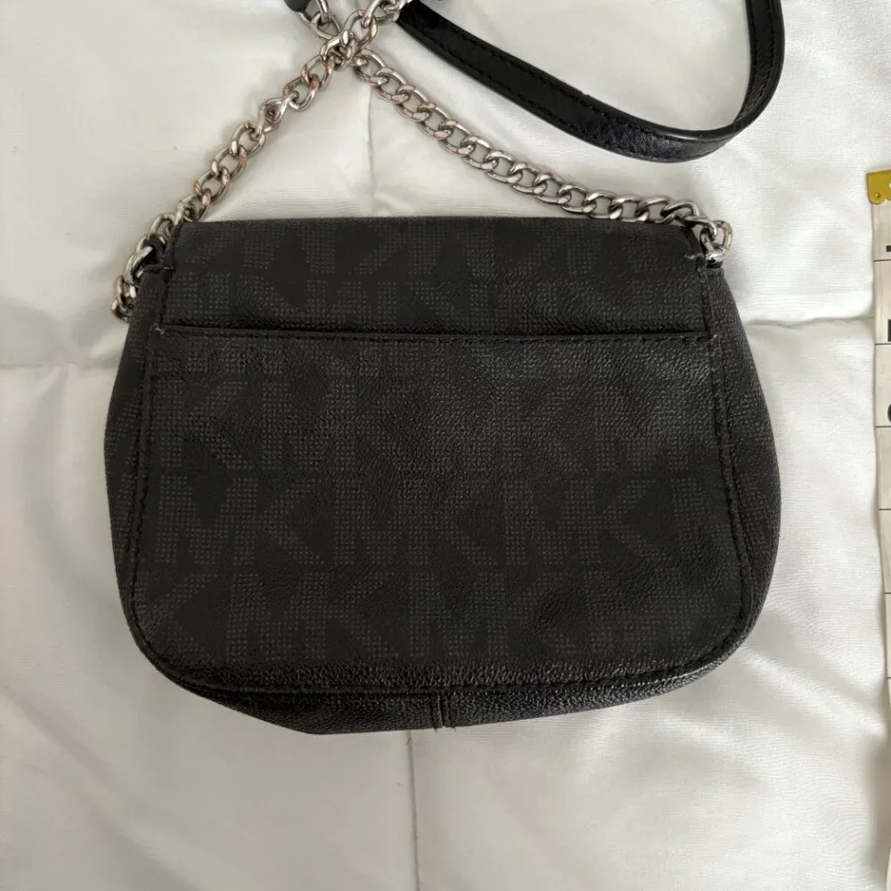 Michael Kors Leather MK Monogram Crossbody Bag Black with Silver hardware - Picture 7 of 7